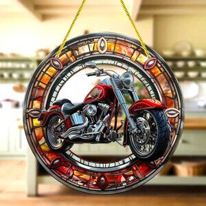 Suncatcher Motorcycle Hanging Window Decor Harley Man Cave Colorful In/Outdoor